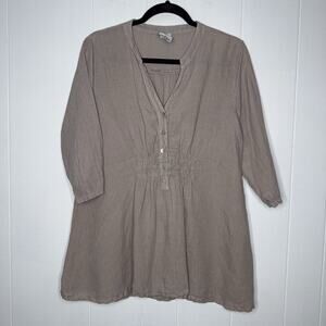 Match Point Women’s 100% Linen Tunic Top V Neck 3/4 Sleeves Size Small